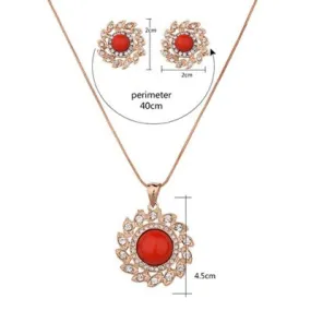 Rose Gold Coral Earring Necklace Set For women