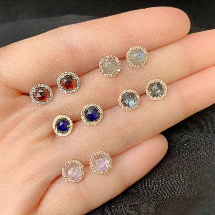 Rosie 5.0mm Pink Opal & Diamond Post Earrings