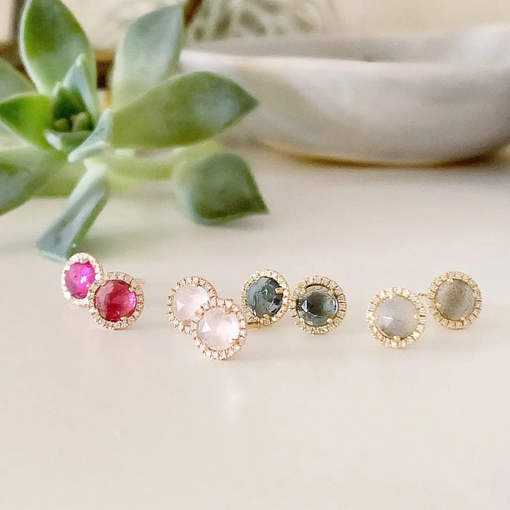 Rosie 5.0mm Pink Opal & Diamond Post Earrings