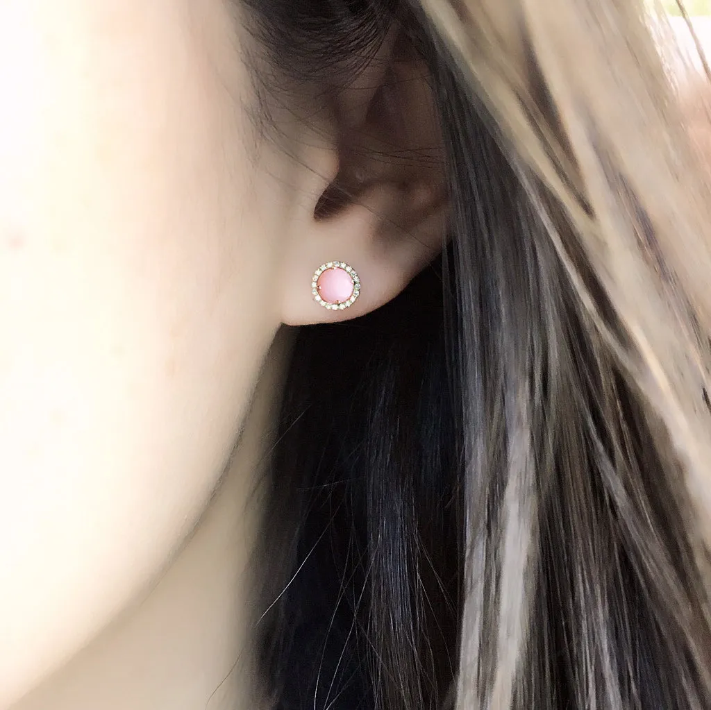 Rosie 5.0mm Pink Opal & Diamond Post Earrings
