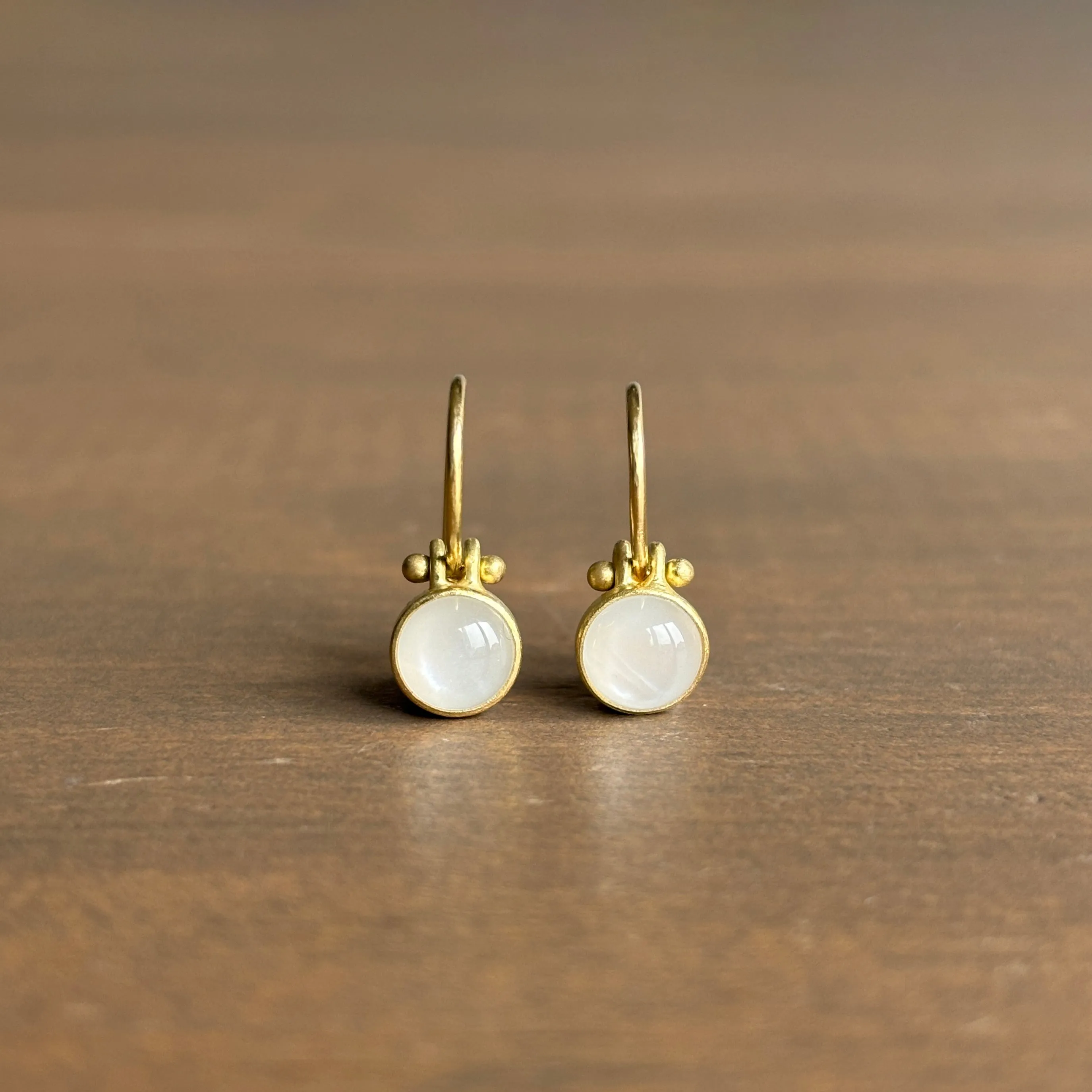 Round White Moonstone Cabochon Earrings with Clasps