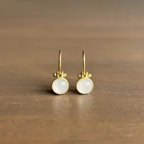 Round White Moonstone Cabochon Earrings with Clasps