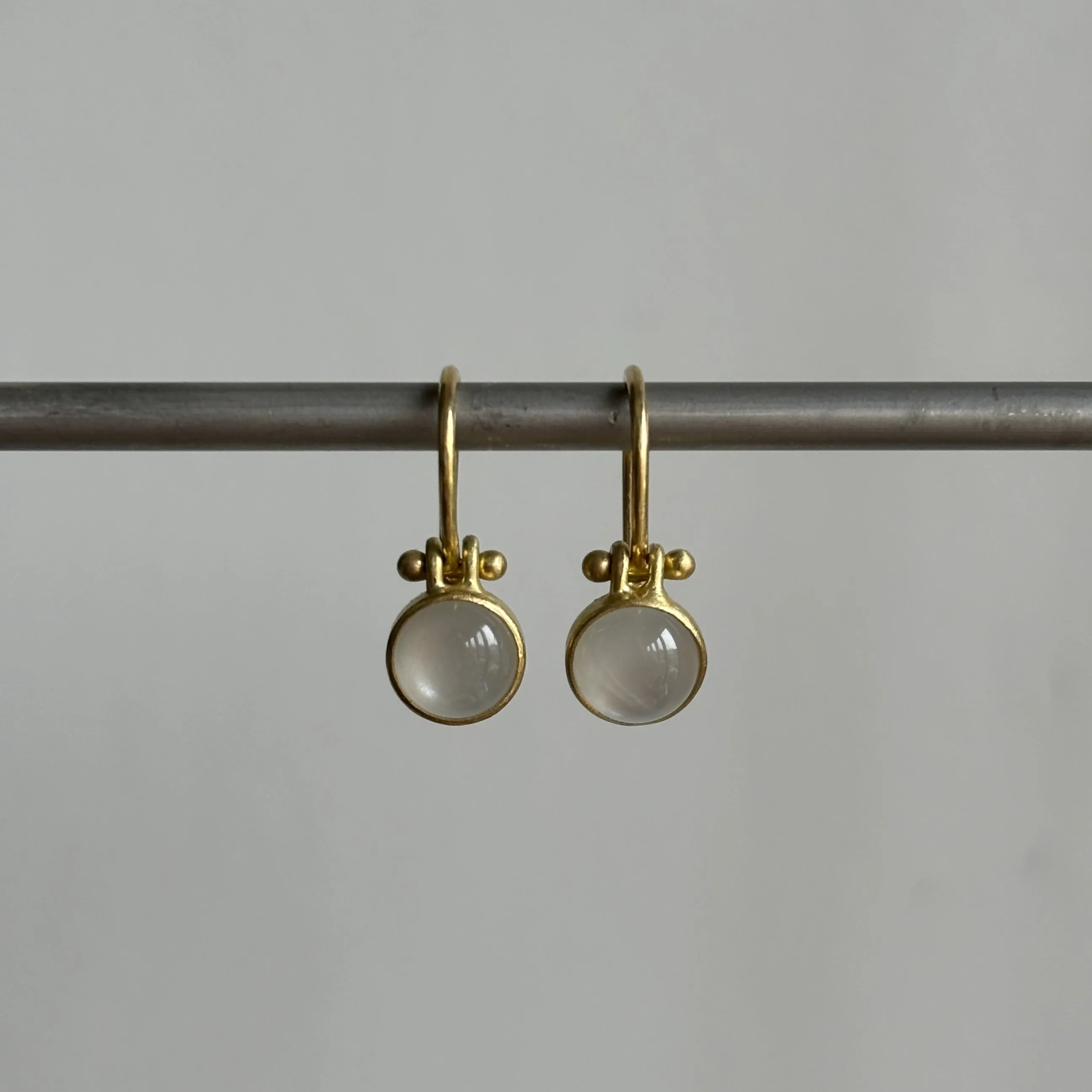 Round White Moonstone Cabochon Earrings with Clasps