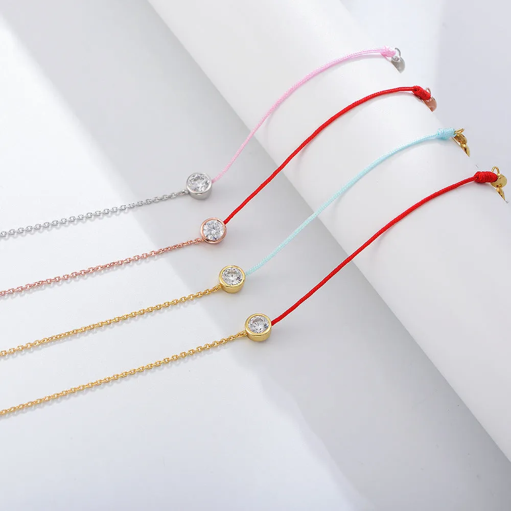 Round Zircon Splice Colourful Rope Silver Bracelet  for Women