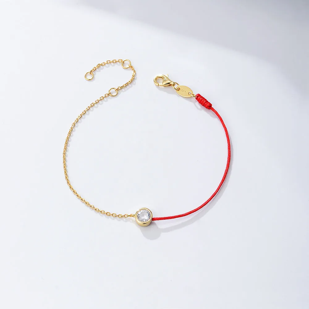 Round Zircon Splice Colourful Rope Silver Bracelet  for Women