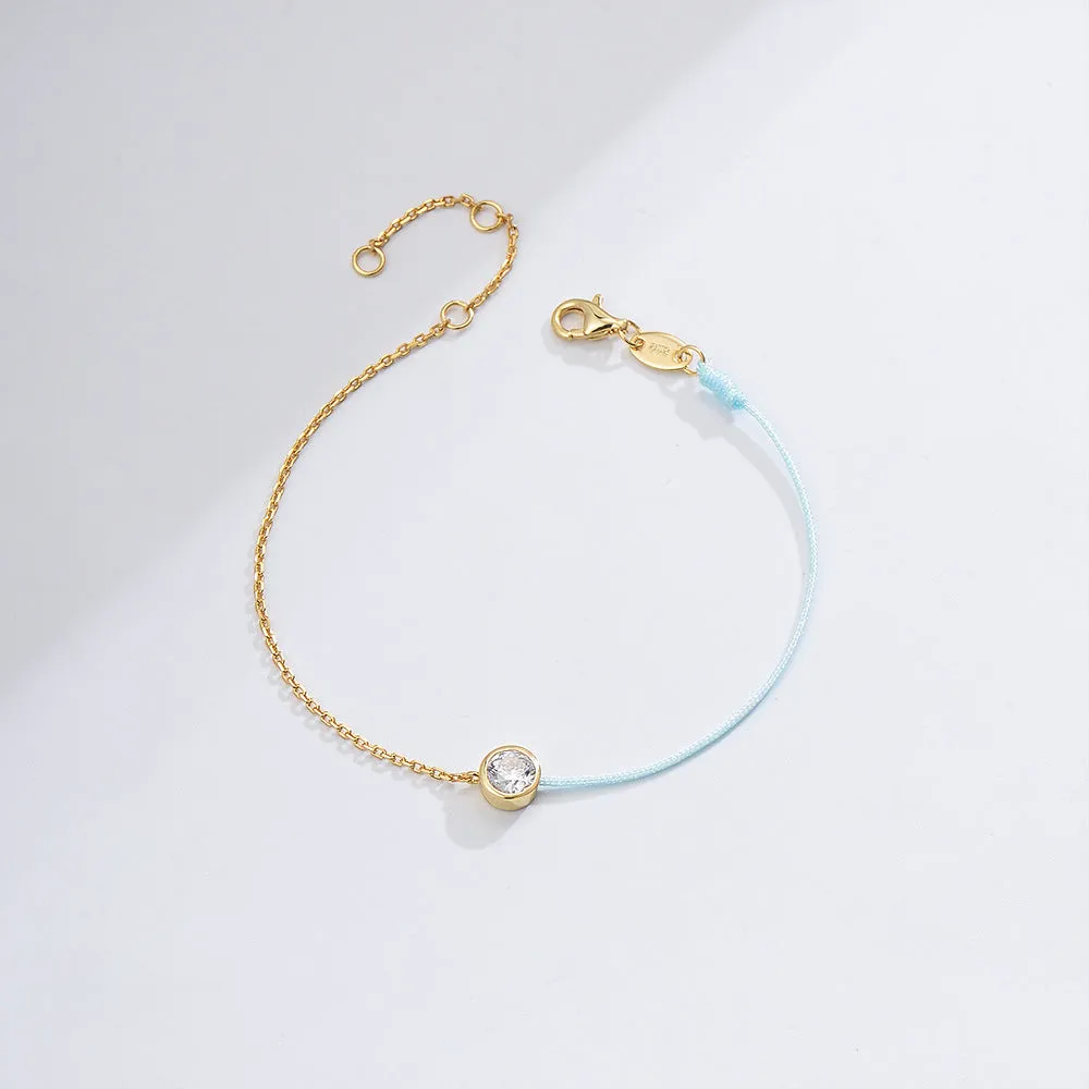 Round Zircon Splice Colourful Rope Silver Bracelet  for Women