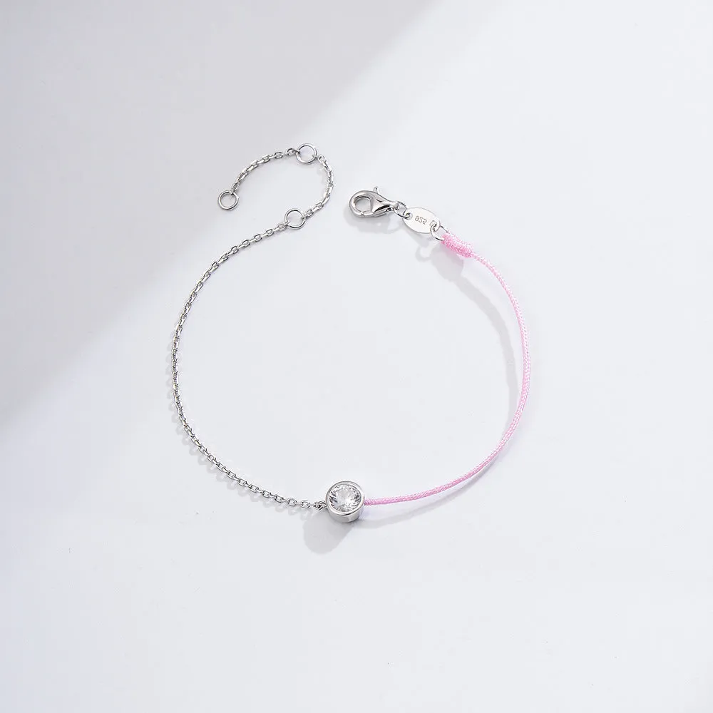 Round Zircon Splice Colourful Rope Silver Bracelet  for Women