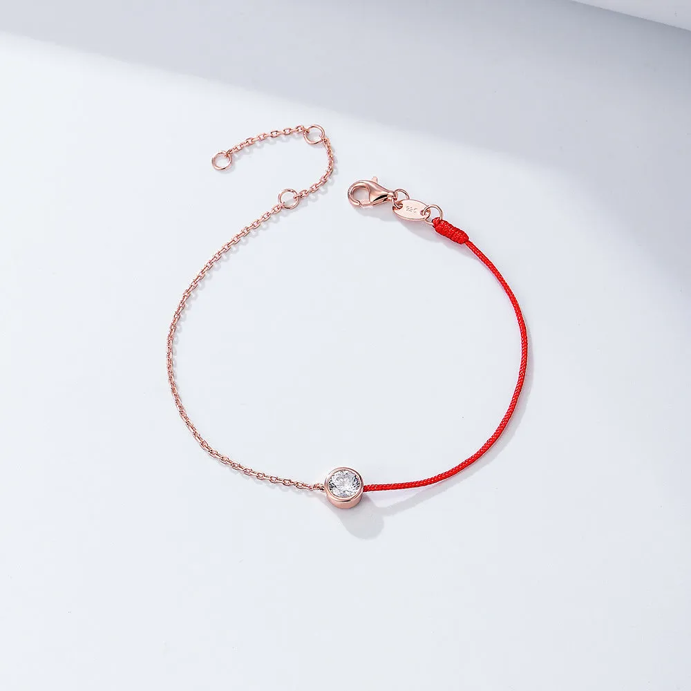 Round Zircon Splice Colourful Rope Silver Bracelet  for Women