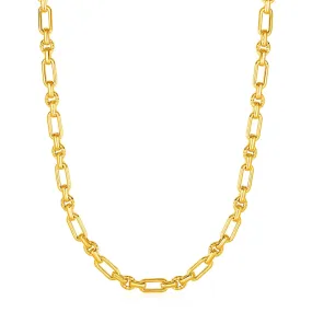 Rounded Rectangular Link Necklace Textured Round Links 14k Yellow Gold