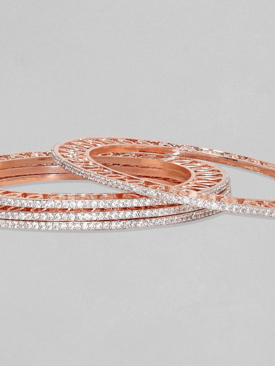Rubans Set Of 4 Rose Gold Plated Zircon Studded Bangles