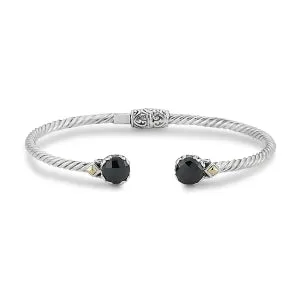 Samuel B. Sterling Silver and 18K Yellow Gold Black Spinel Twisted Cable Bangle (96323)