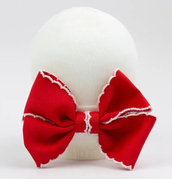 Scalloped Ribbon Bow Newborn Girls Hosptial Hat - White Christmas and Red Available