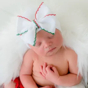Scalloped Ribbon Bow Newborn Girls Hosptial Hat - White Christmas and Red Available