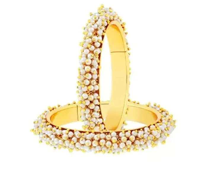 Shree MAULI Creation Off White Pearls Alloy Golden Pearl LAHERIYA Bangle Set of 2 for Women SMCB73