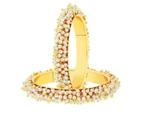 Shree MAULI Creation Off White Pearls Alloy Golden Pearl LAHERIYA Bangle Set of 2 for Women SMCB73