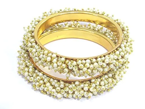 Shree MAULI Creation Off White Pearls Alloy Golden Pearl LAHERIYA Bangle Set of 2 for Women SMCB73
