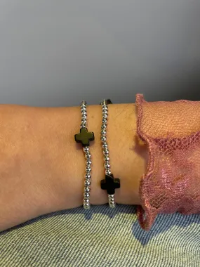 Signature Cross Sterling Pattern 3mm Bead Bracelet - Onyx