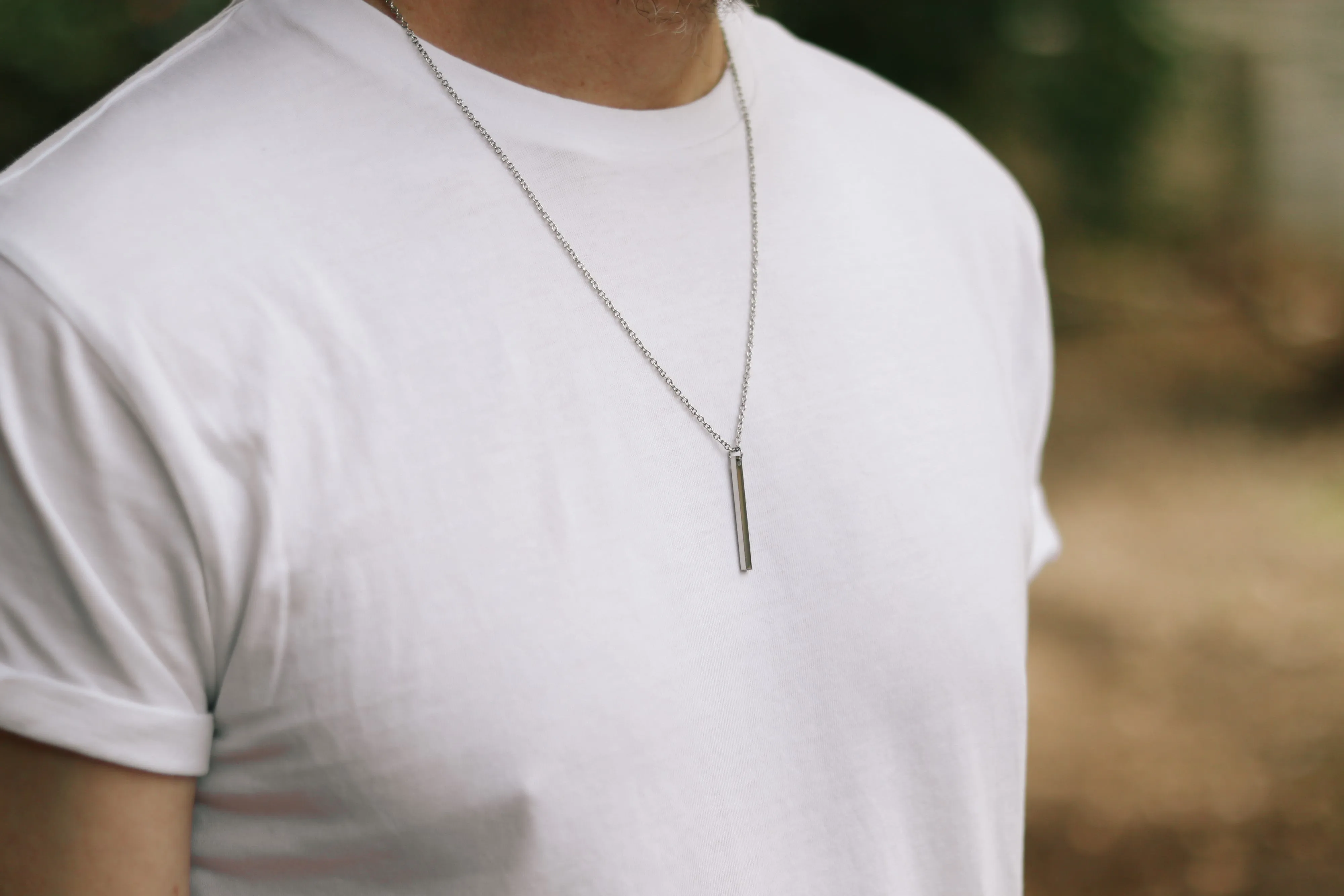Silver bar necklace for men, chain necklace, waterproof, gift for him