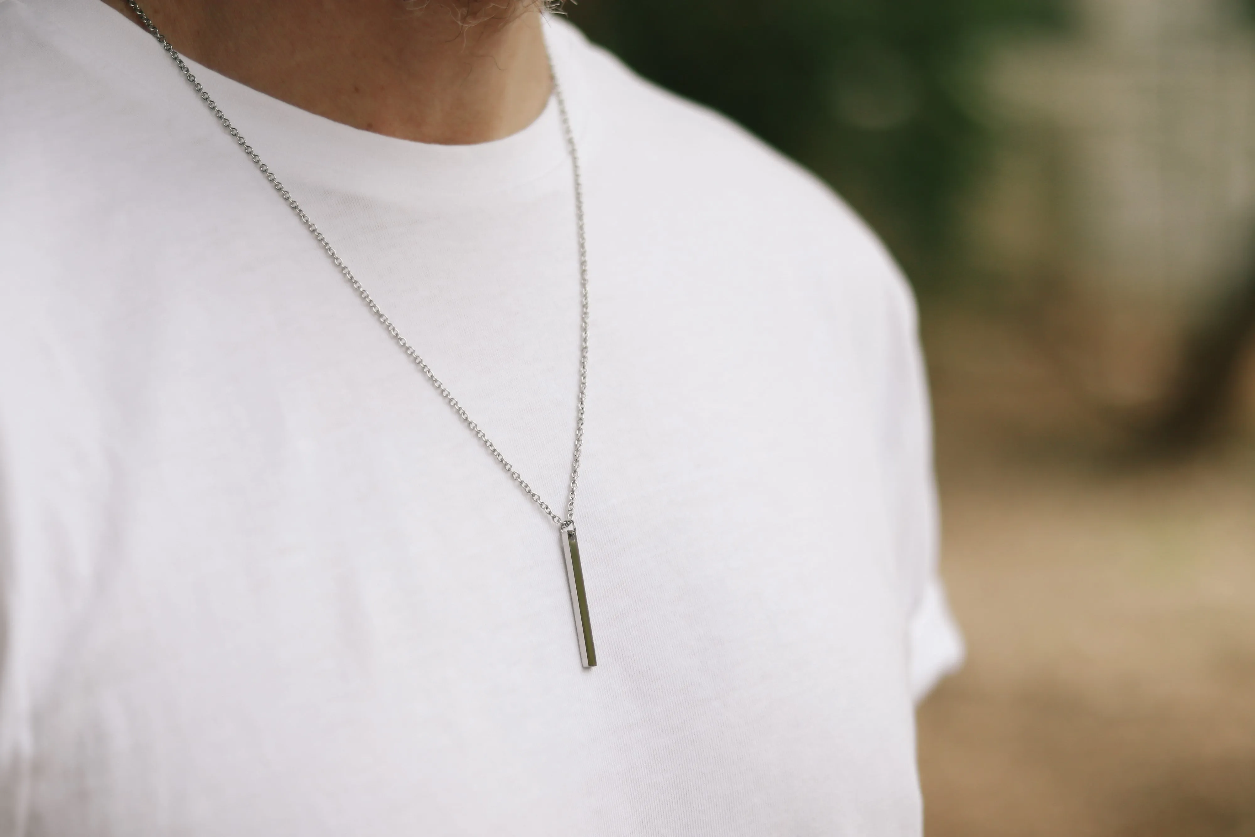 Silver bar necklace for men, chain necklace, waterproof, gift for him