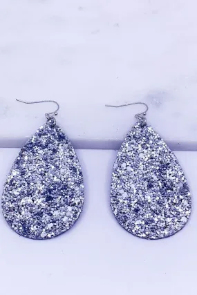 Silver Glitter Encrusted Teardrop Earrings