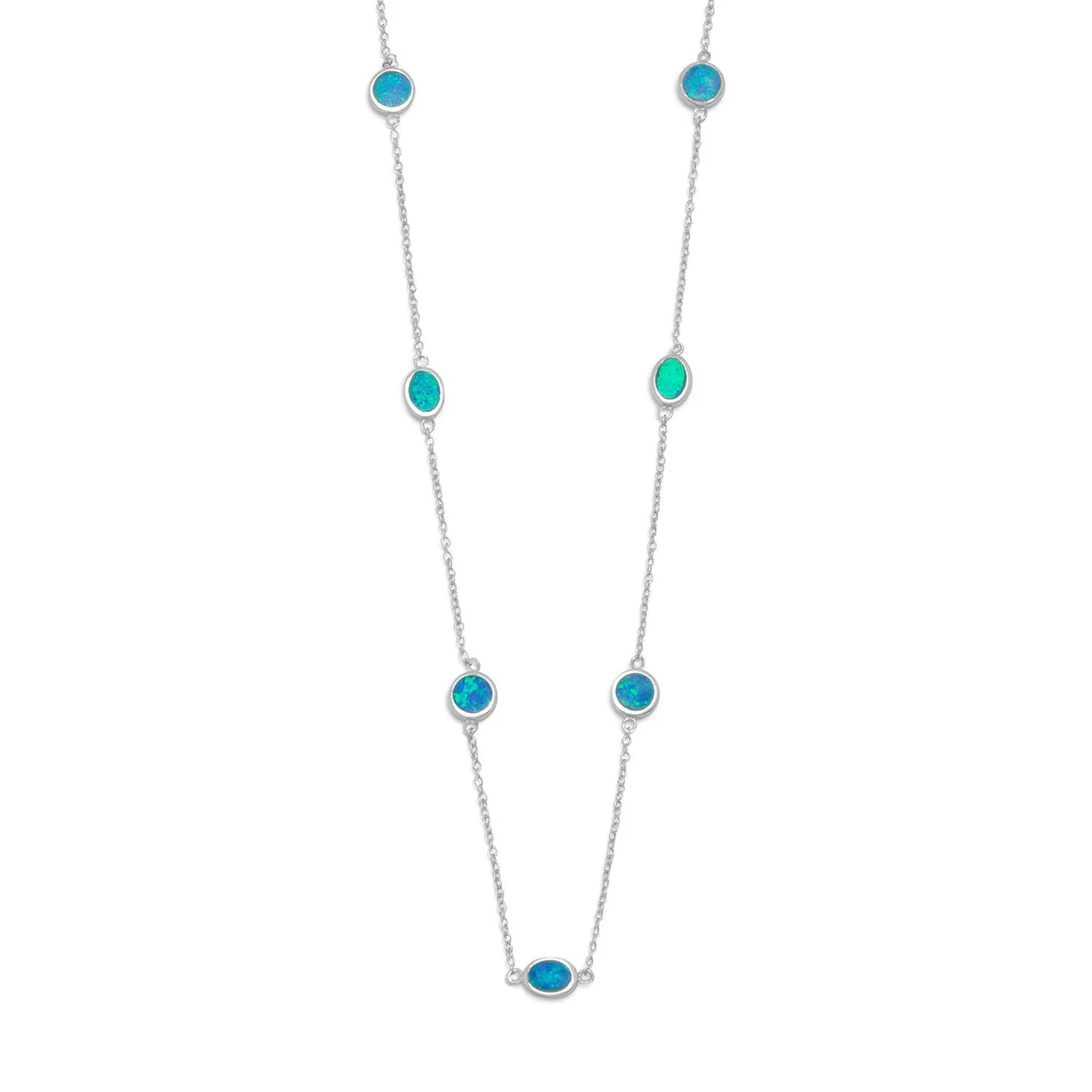 Silver Multi-shaped Synthetic Blue Opal Necklace