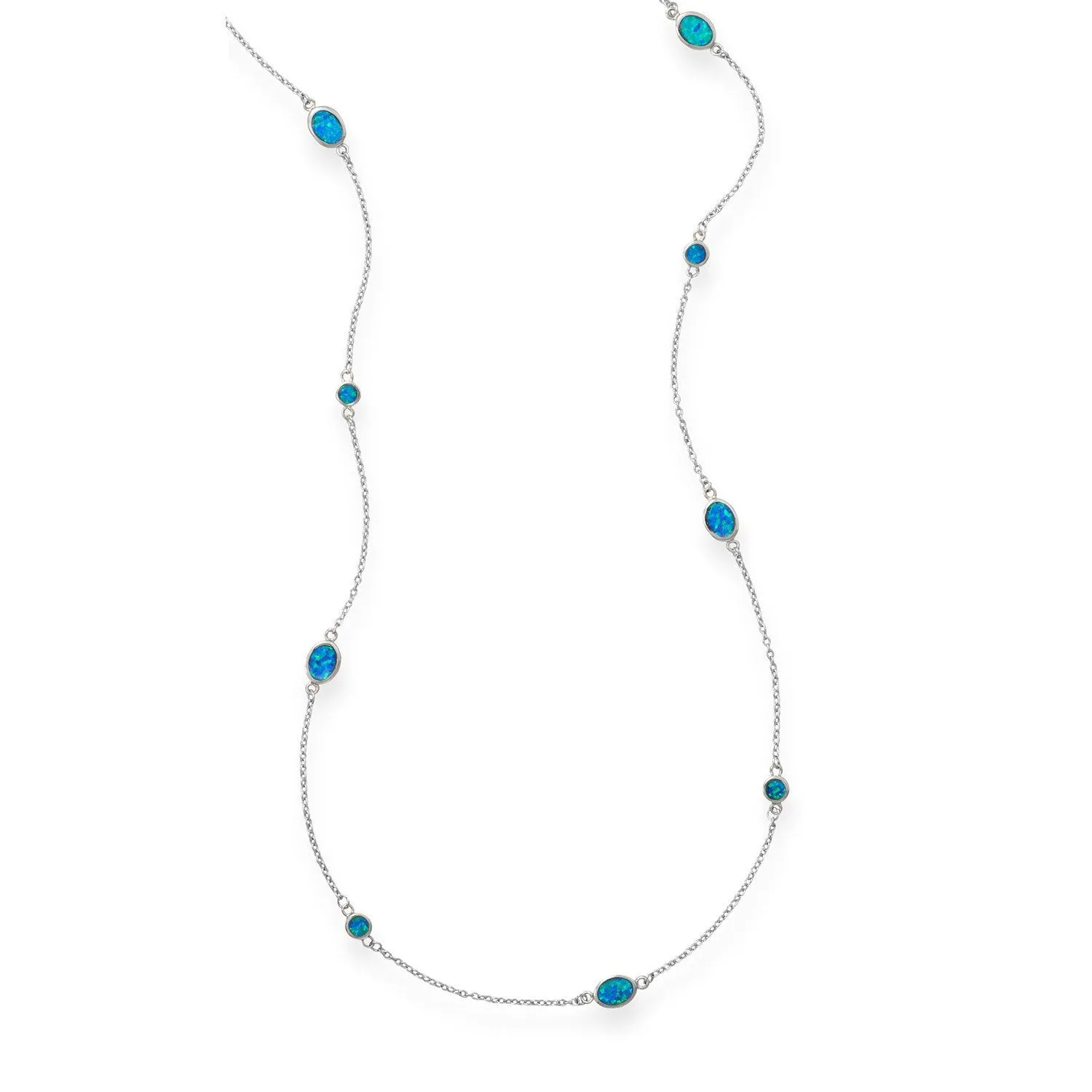 Silver Multi-shaped Synthetic Blue Opal Necklace