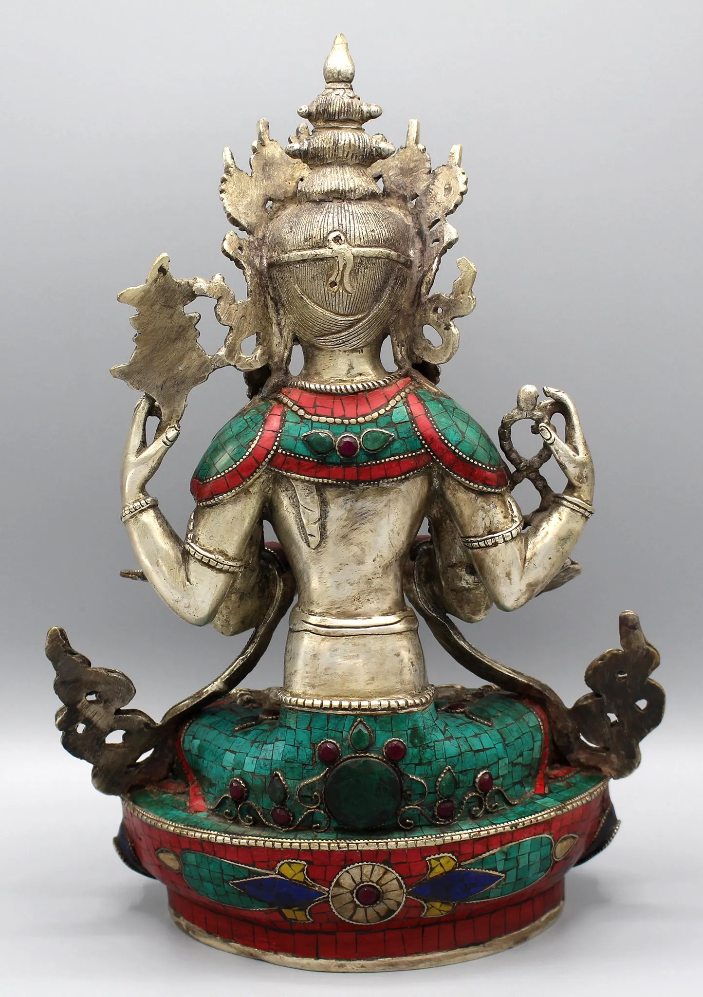 Silver Plated  Stone Inlaid  Four arms Chenrezig Statue