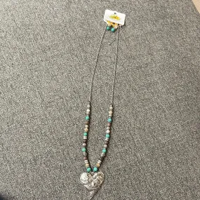 Silver Polished Beaded & Heart Pendant Necklace Set