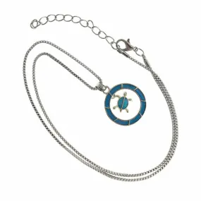 Silver Tone Box Chain Necklace 18" With Turtle Pendant - 2mm - 1 Piece - Z047