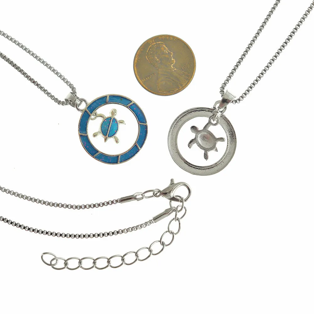 Silver Tone Box Chain Necklace 18" With Turtle Pendant - 2mm - 1 Piece - Z047