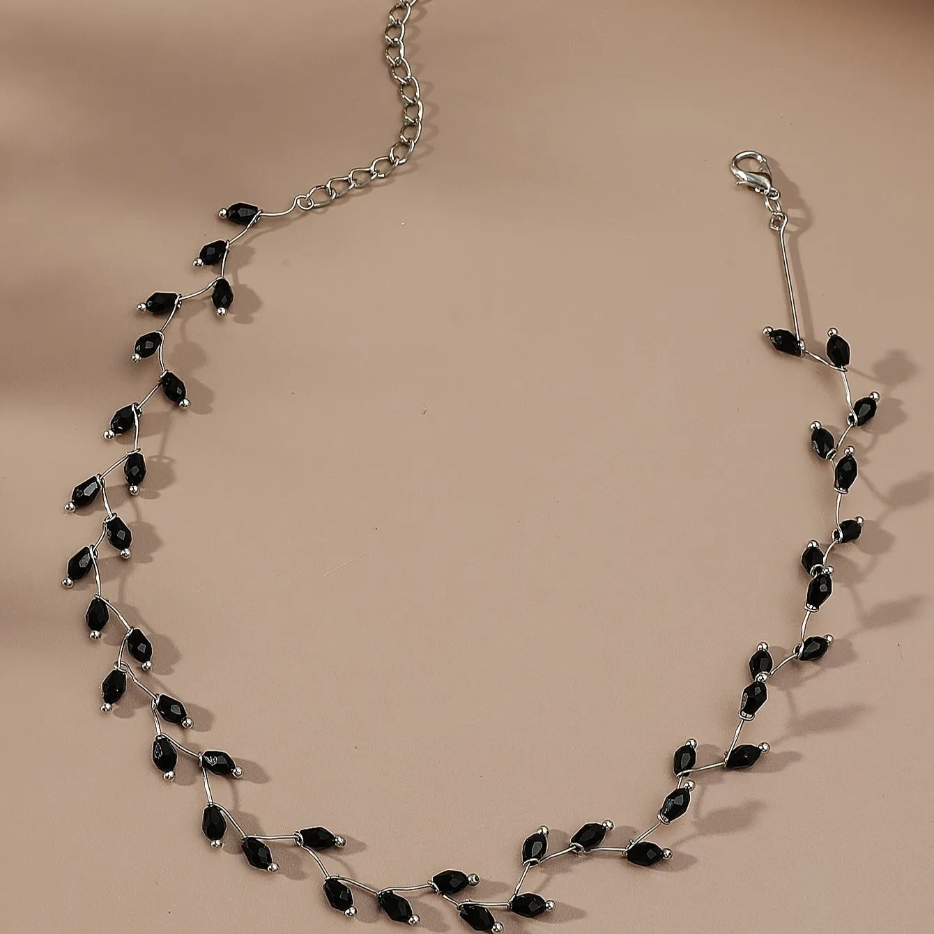 Sleek Black Crystal Beads Choker Necklace for Women