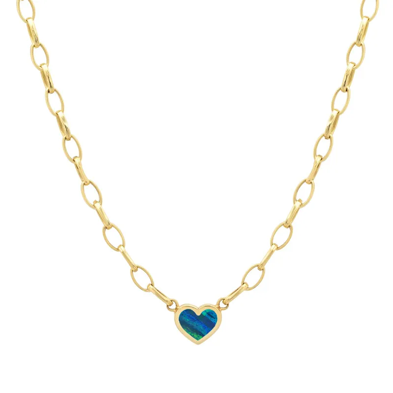 Small Edith Link Necklace with Opal Inlay Heart
