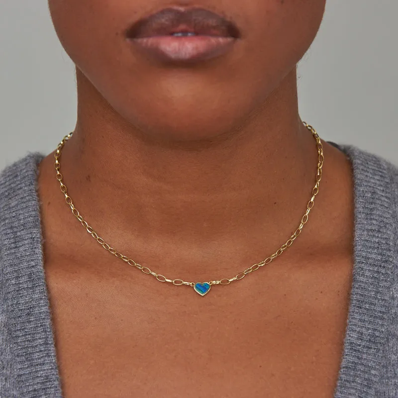 Small Edith Link Necklace with Opal Inlay Heart