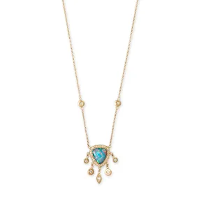 SMALL PAVE OPAL FREEFORM   MARQUISE AND ROUND DIAMOND SHAKER NECKLACE