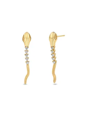 Snake Stud Earrings, 925 Sterling Silver Cubic Zirconia Long Snake Stud Earrings