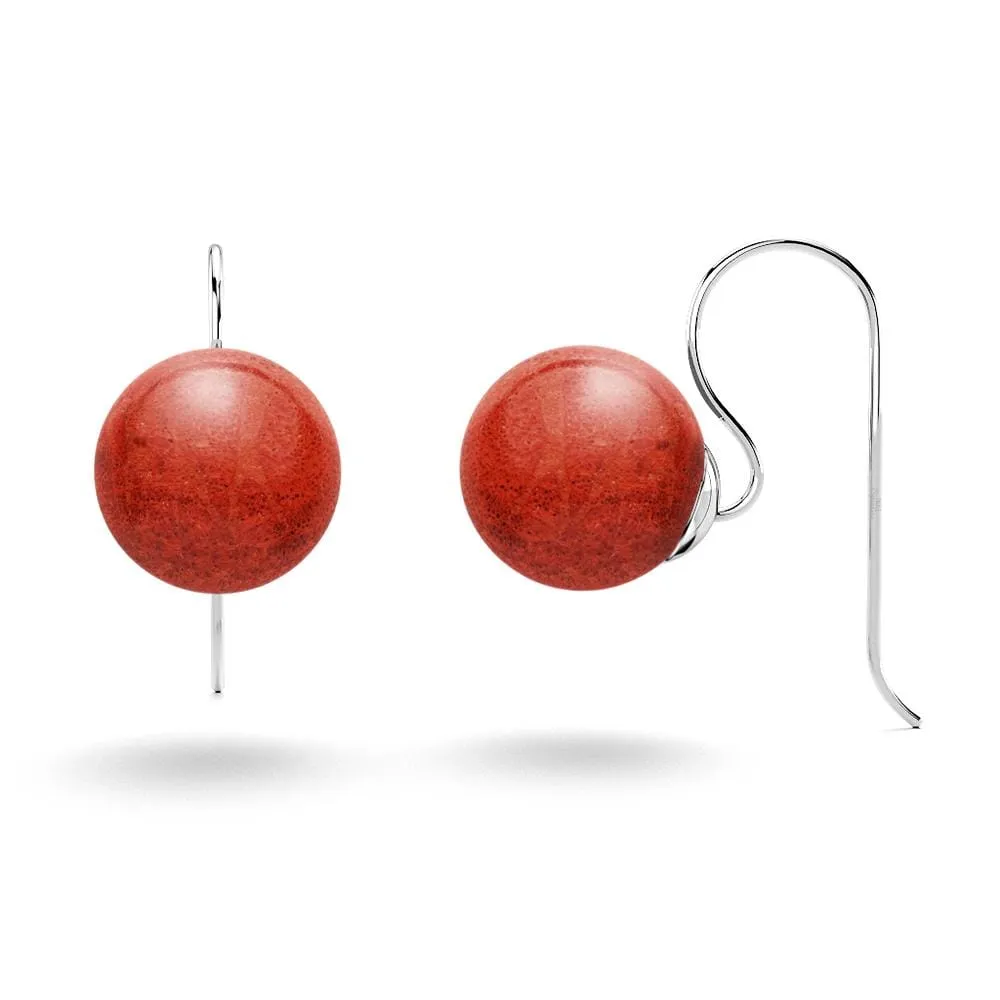 Solid 925 Sterling Silver Red Sponge Coral Earrings