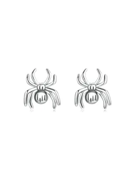 Spider Stud Earrings, Rustic Spider 925 Sterling Silver Luxury Statement Earrings