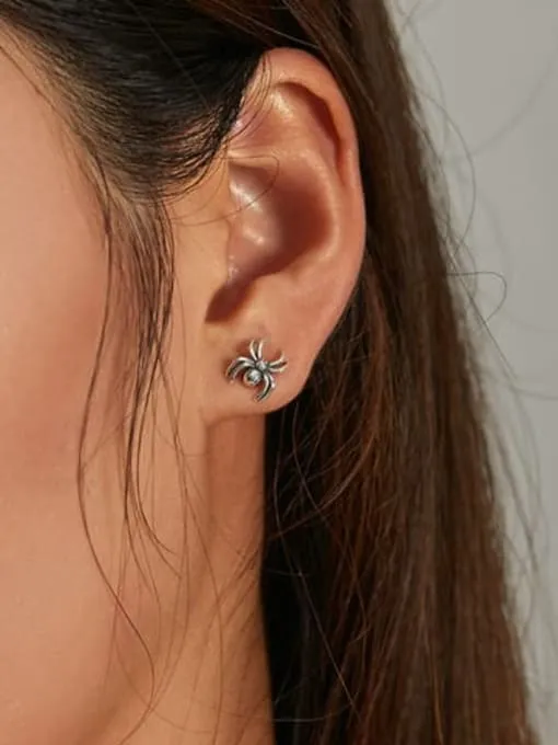 Spider Stud Earrings, Rustic Spider 925 Sterling Silver Luxury Statement Earrings