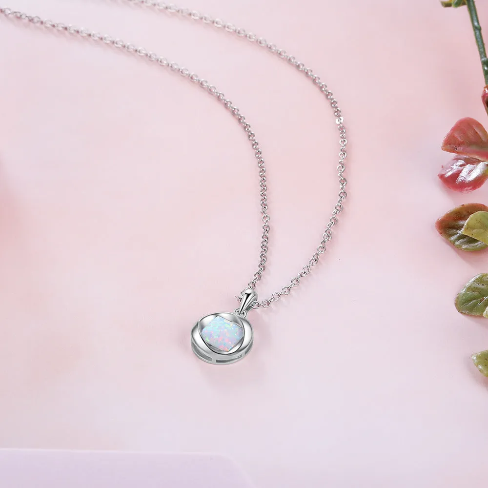 Square Opal Mobius Strip Sterling Silver Necklace