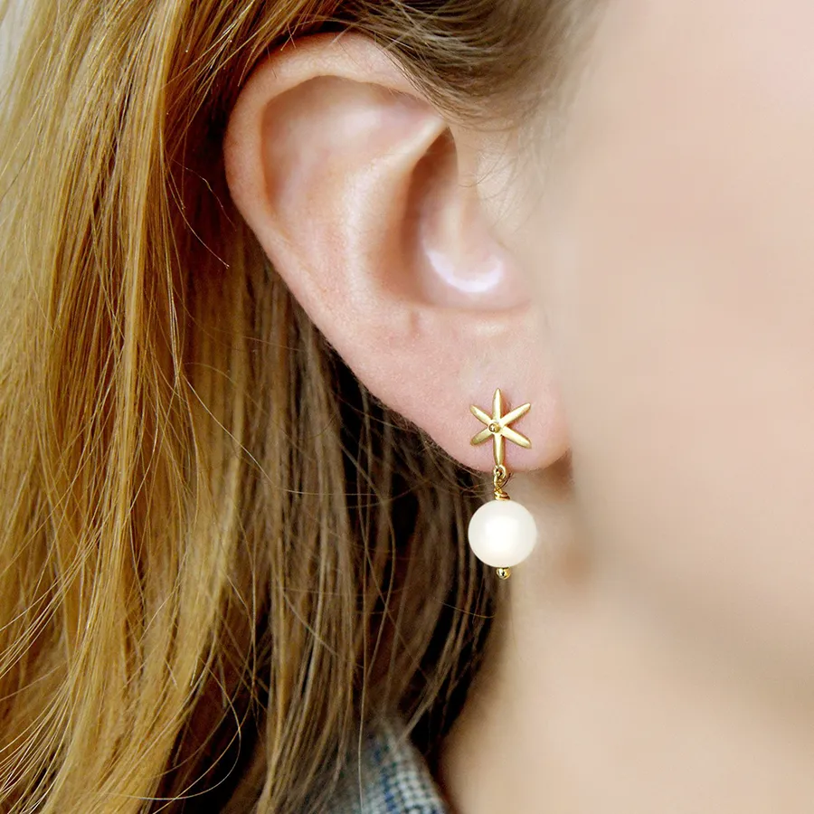 Star Post Earring w/ Gemstone Ball Drop