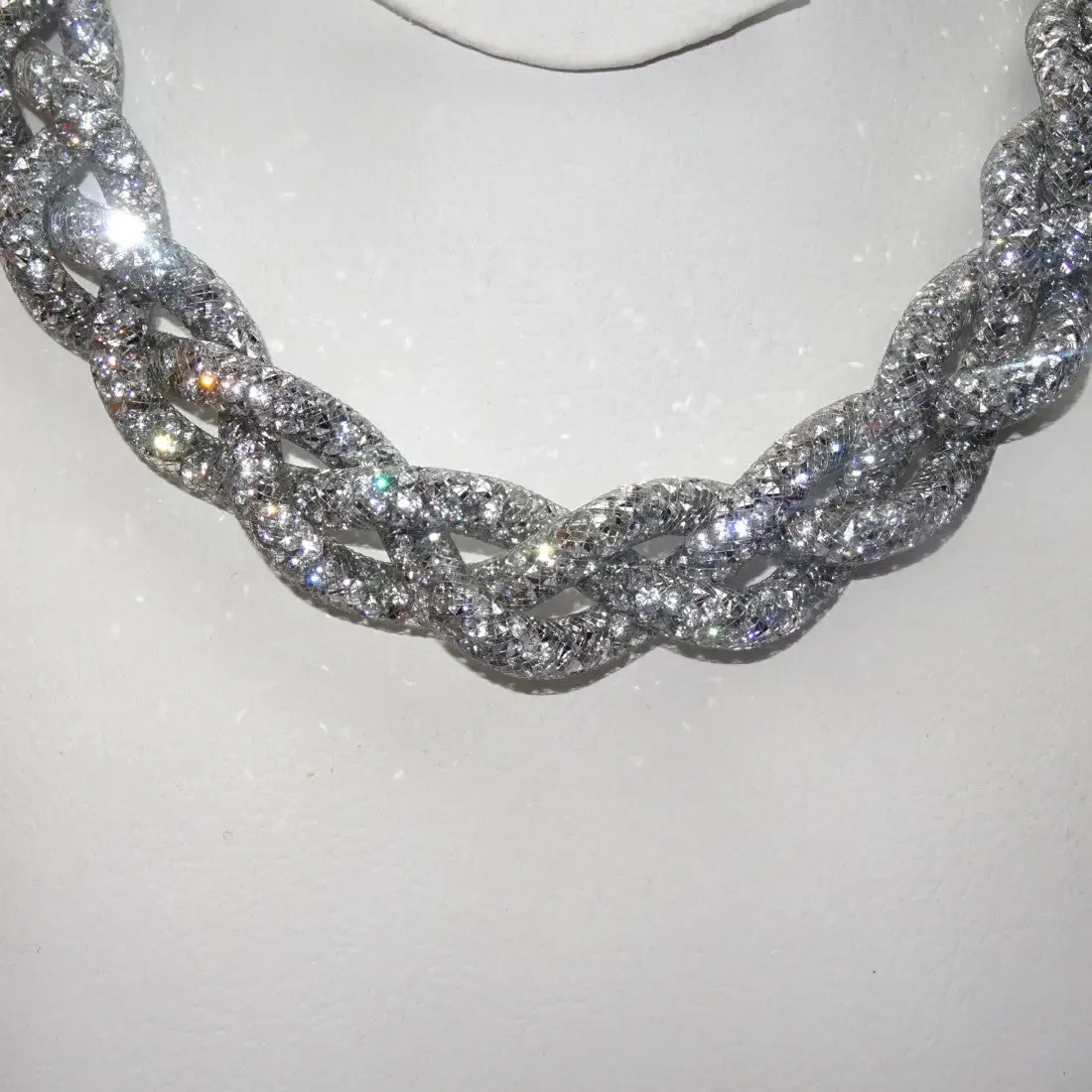 Statement Silver Braided Crysta Swarovski Element Stardust Necklace Choker Magnetic closure