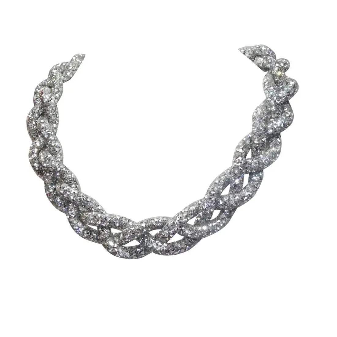 Statement Silver Braided Crysta Swarovski Element Stardust Necklace Choker Magnetic closure