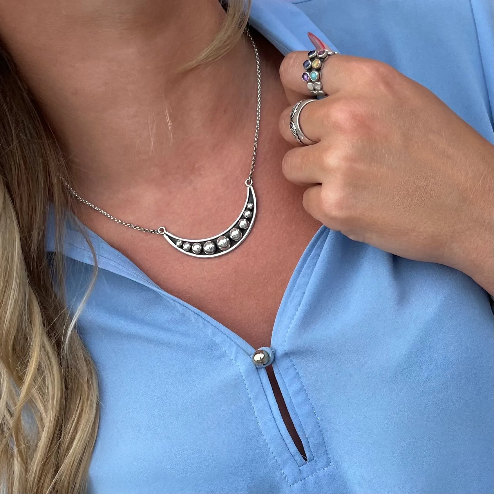 Sterling Silver Beaded Pendant Necklace