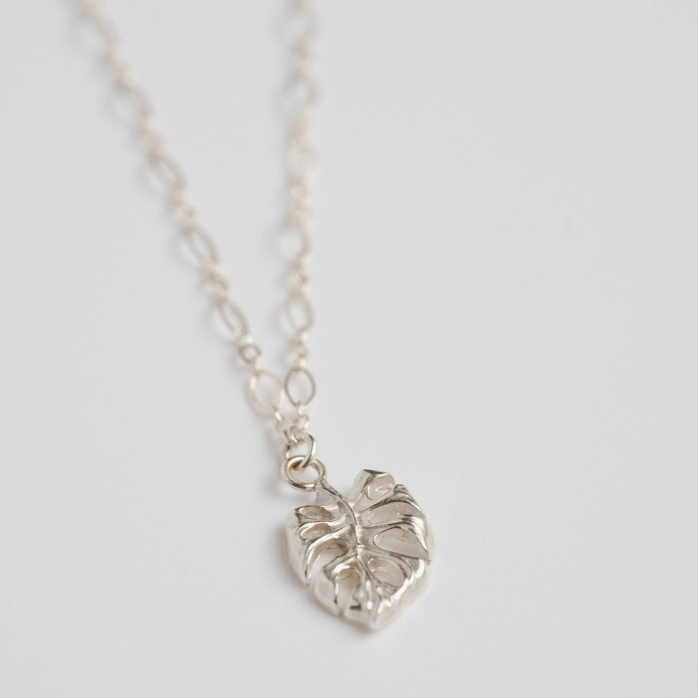 Sterling Silver Monstera Charm Necklace