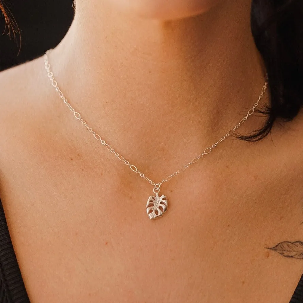 Sterling Silver Monstera Charm Necklace
