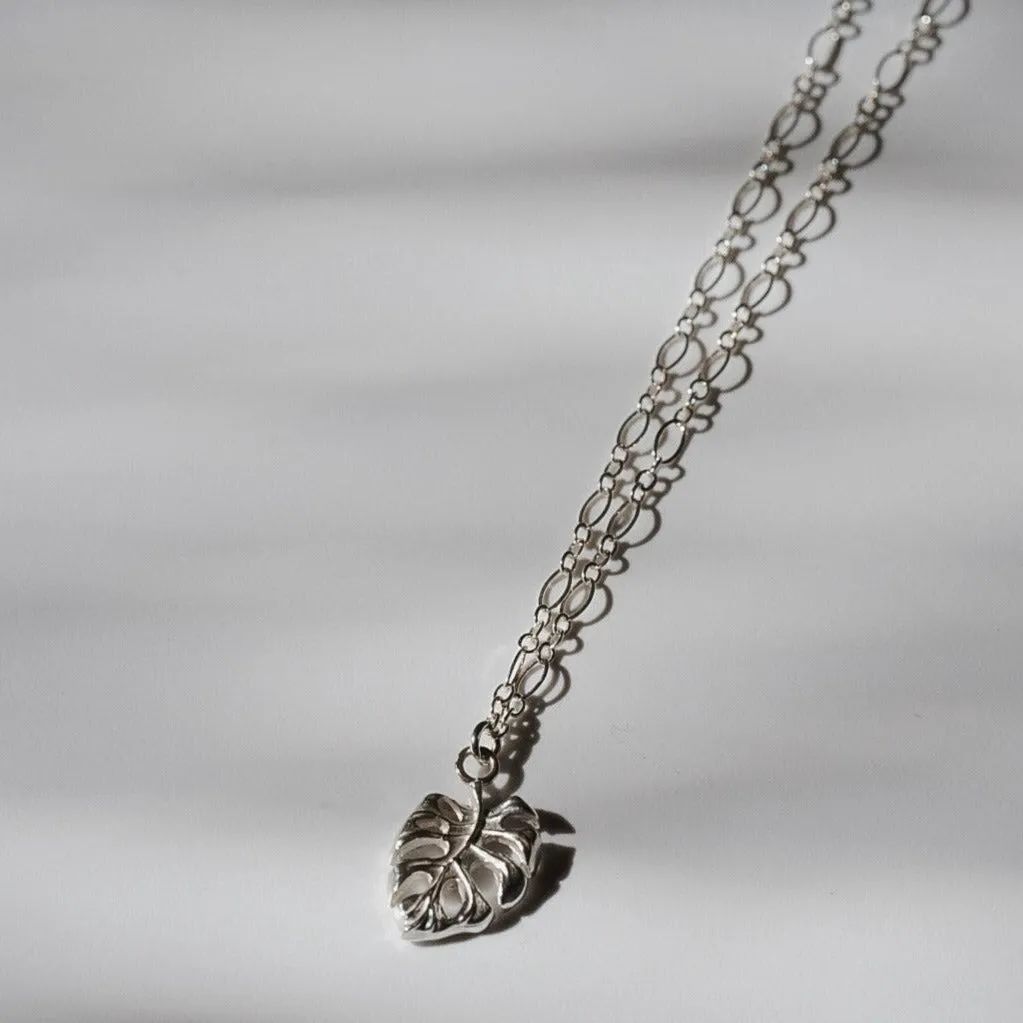 Sterling Silver Monstera Charm Necklace