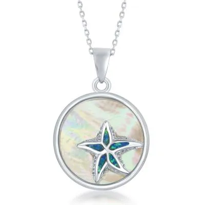 Sterling Silver Mother of Pearl and Created Opal Starfish Necklace (88623)