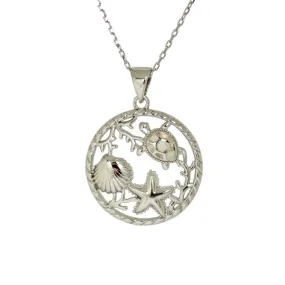 Sterling Silver Sea Life Opal Turtle Starfish Pendant Necklace