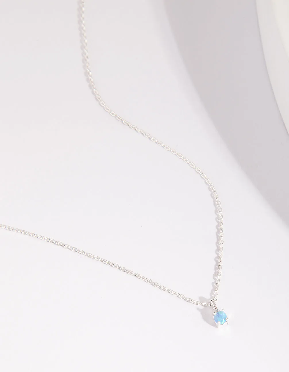 Sterling Silver Synthetic Opal Tiny Necklace