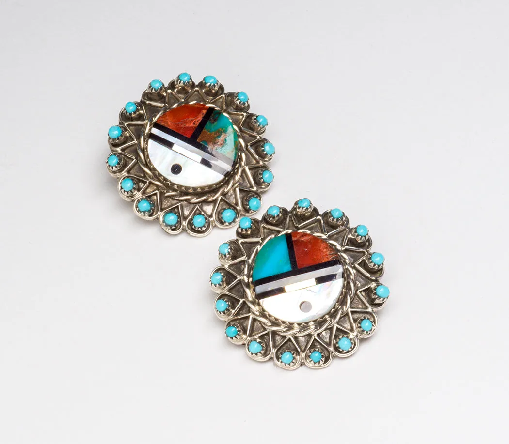 Stone To Stone Zuni Sunface Petit Point Earrings